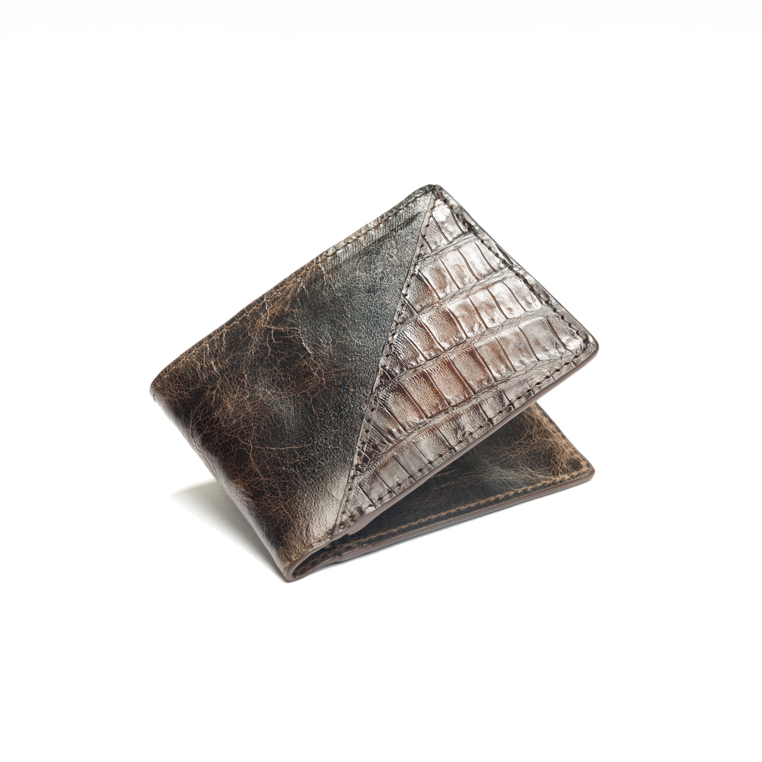 Dark Brown Caiman Leather Classic Billfold