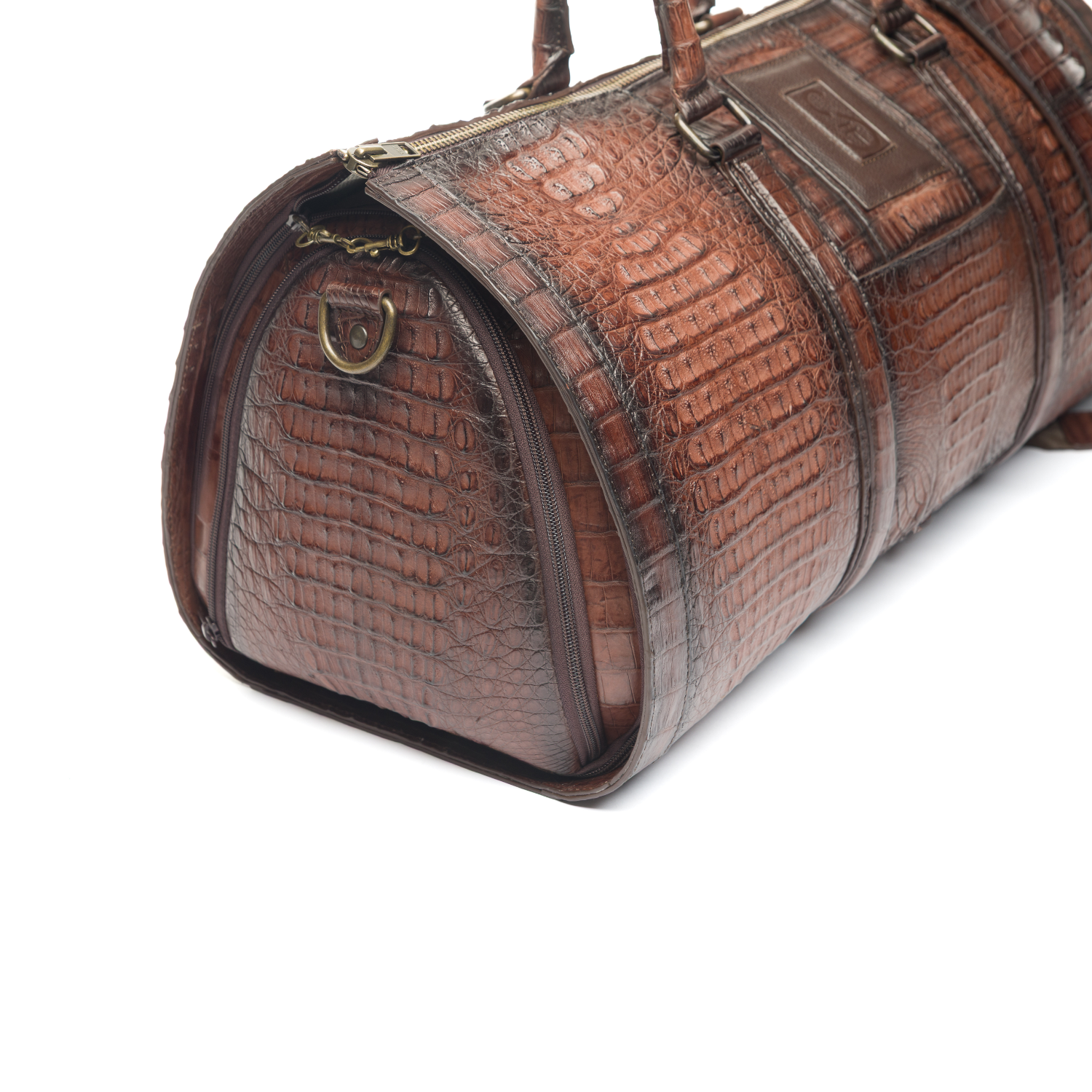The Ranchero | Two-Tone Brown Caiman Duffle Bag